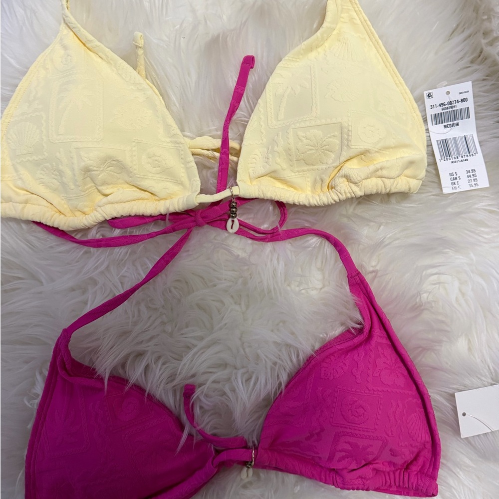 Hollister Two-Tone Yellow and Hot Pink Triangle Bikini Top